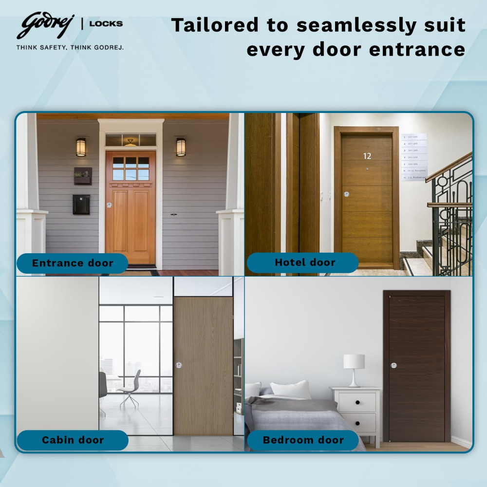 Godrej Cylindrical Lock I With 3 keys I Classic Range I For bedroom, For Home and Office I Suitable for Left  Right, Inside and Outside Opening Doors I Basket 70mm I Satin Steel Finish I  5 Years Warranty